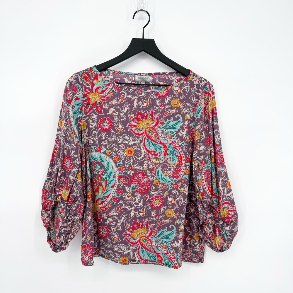 ☀️ 3/$25 World Market Boho Paisley Lightweight Blouse Purple Size S/M